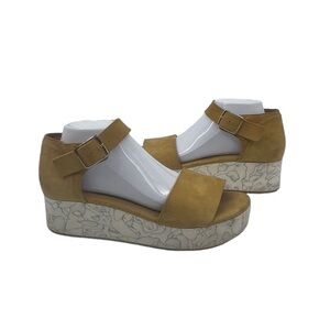 COS Mustard Suede Marble Wedge Platform Sandals Size 9.5 Women’s
